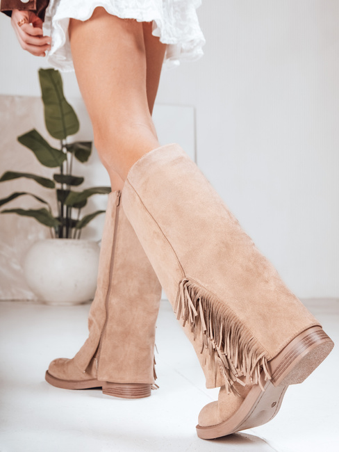 Damen Wildleder Flachstiefel beige Dstreet ZY1269