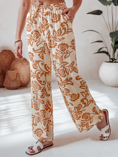 Weit geschnittene Damenhose mit Blumenmuster LOVEGARDEN camel Dstreet UY2657