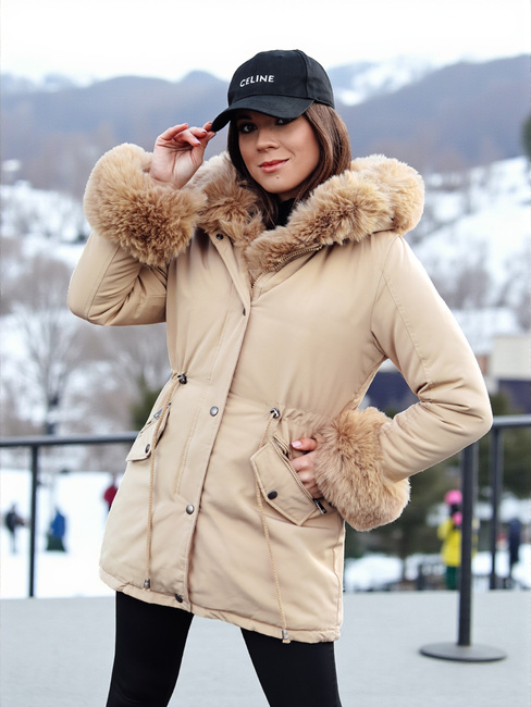 Damen Winter Parka Jacke mit Fell CHARMFUR beige Dstreet TY4770