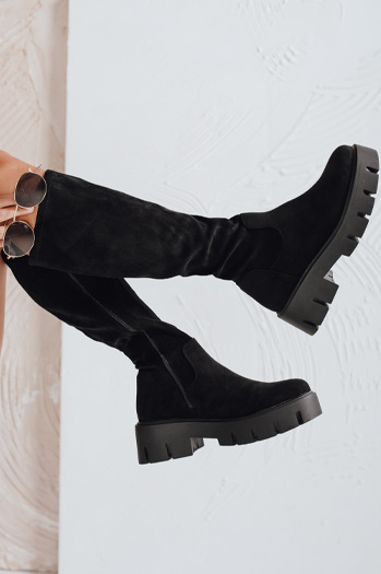 Damen Wildleder Plateaustiefel schwarz Dstreet ZY1103