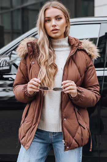 Damen Winter Steppjacke mit Kapuze braun Dstreet TY5231