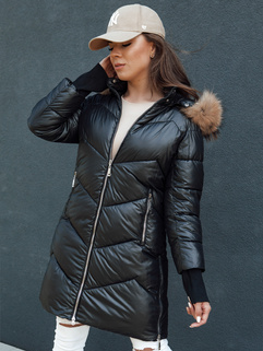 Gesteppte Damen-Kunstfell-Winterjacke mit Kapuze LAGOON schwarz Dstreet TY4499_2