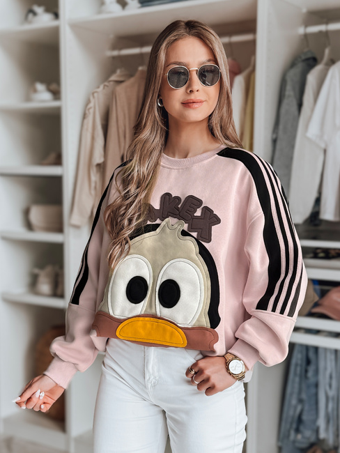Damen Sweatshirt in Übergröße mit Aufnähern CUTE MAKEX rosa Dstreet BY1493