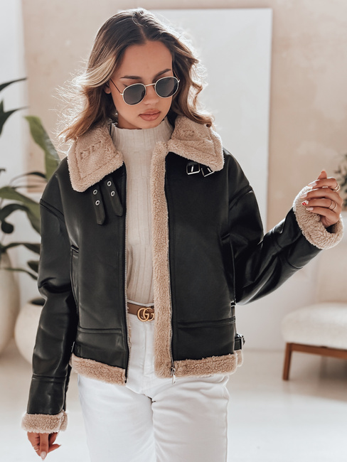 Damen Lederjacke SHEREB mit Schafsfell schwarz Dstreet TY4756