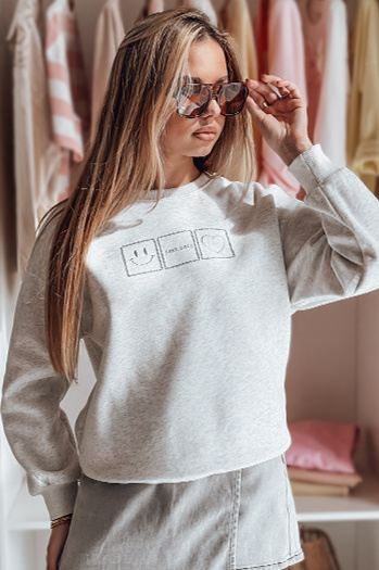 Damen Sweatshirt in Übergröße mit Stickerei EASYJOY grau Dstreet BY1517