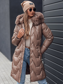 Damen Winterjacke ELECIO lang gesteppt mit Kapuze dunkelbeige Dstreet TY4680_2