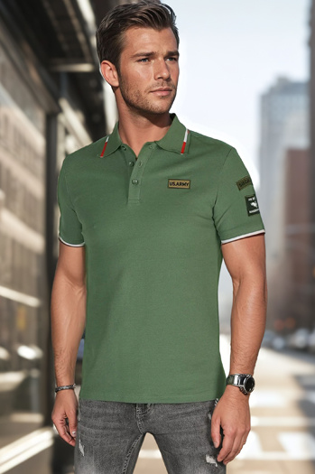 Herren-Poloshirt mit Aufnähern grün Dstreet PX0634