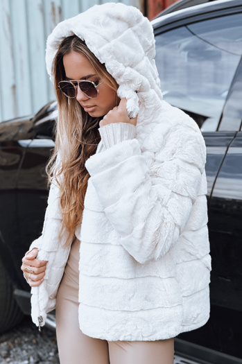 Damen-Wendepelzjacke mit Kapuze hellbeige Dstreet TY5273