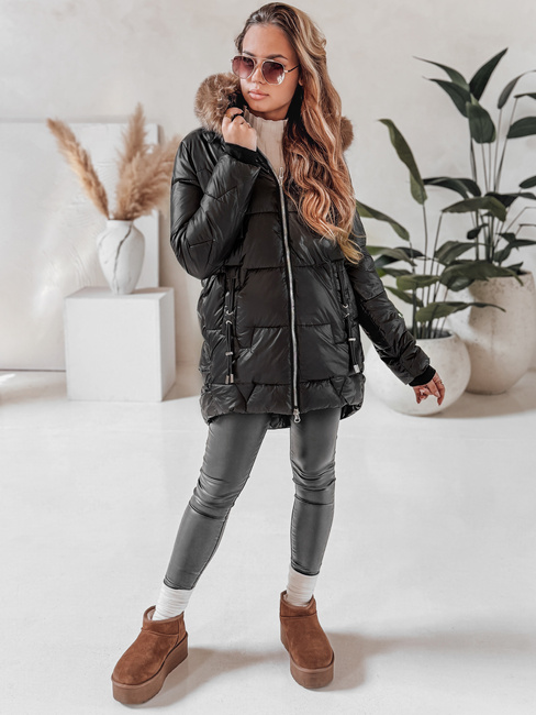 Damen Winterjacke NORINA gesteppt mit Pelz schwarz Dstreet TY5054