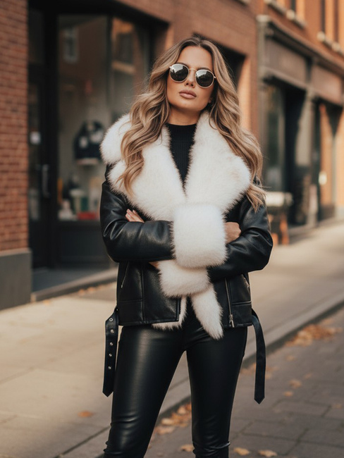 Damen Ramones Jacke mit Pelz schwarz Dstreet TY5122z