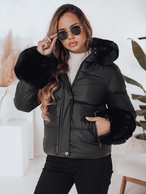 Damen Winterjacke YOUWARM kurz gesteppt mit Fell schwarz Dstreet TY5006