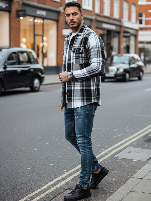 Schwarz-weiß kariertes Flanellhemd für Männer Dstreet DX2675