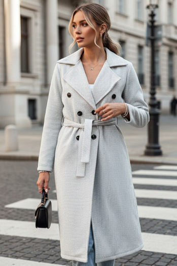 Damenmantel in Übergröße CASHMELY lange Krawatte grau Dstreet NY0713