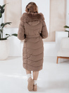 Lange Damen Winter Steppjacke mit Pelz dunkelbeige Dstreet TY5087
