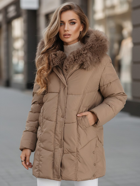 Damen Winterjacke MORISIO lang gesteppt mit Kapuze beige Dstreet TY5183