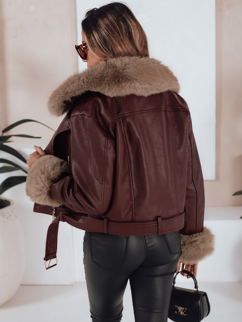 Damen Winter Lederjacke mit Pelz burgundy Dstreet TY5208
