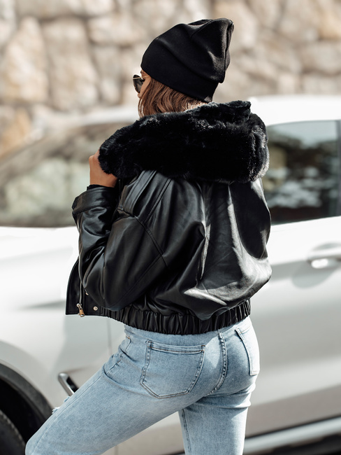 Damen Übergangsjacke MARLEN Leder mit Fell schwarz Dstreet TY4695