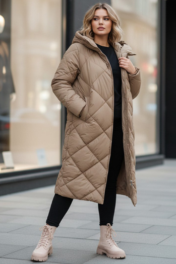 Damen Steppwinterjacke mit Kapuze FEMACOAT khaki Dstreet TY5477