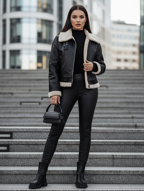 Damen Lederjacke SHEREB mit Schafsfell schwarz Dstreet TY4756z