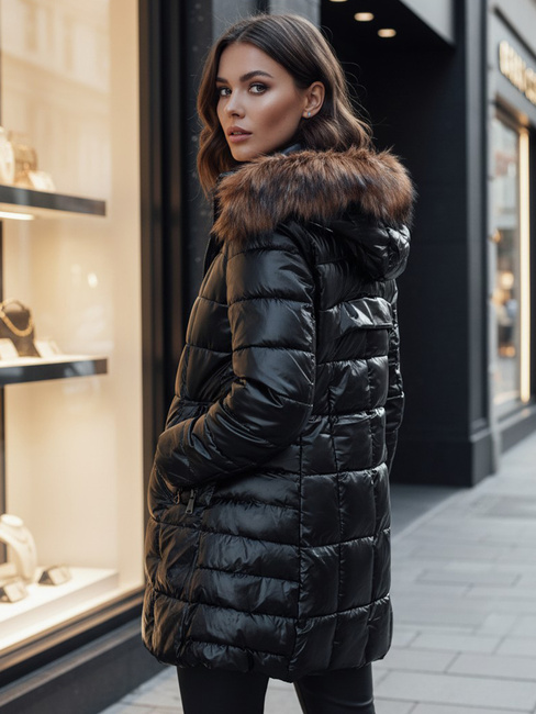 WINTERZIP Damen Steppwinterjacke mit Kapuze schwarz Dstreet TY4568