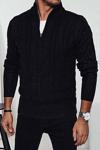 Herren Pullover mit breitem Kragen schwarz Dstreet WX2265