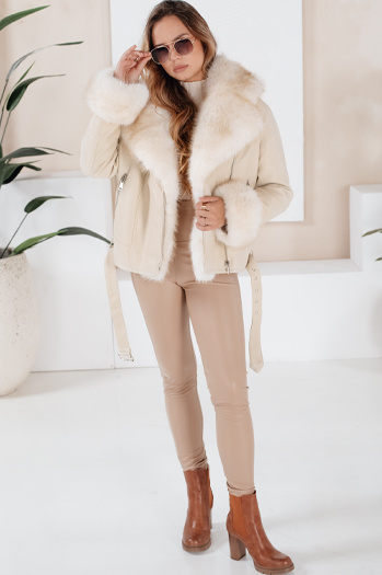 Damen Ramones Jacke mit Fell beige Dstreet TY5123
