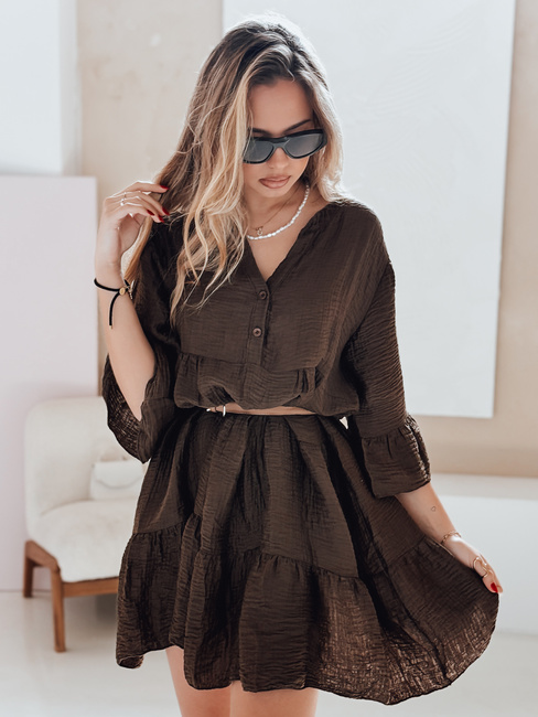 LYVONNE Sommer Musselin Kleid dunkelbraun Dstreet EY2617