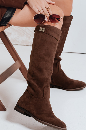 Damenstiefel aus Wildleder mit niedrigem Absatz braun Dstreet ZY1089