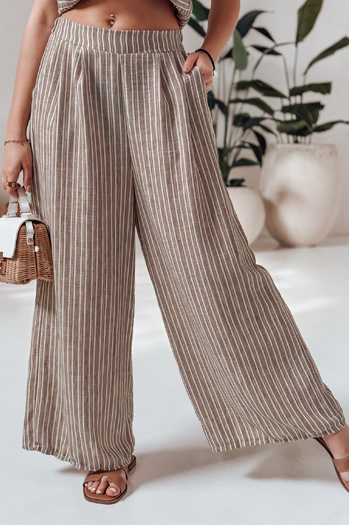 MODERESS Damen gestreifte Hose mit weitem Bein braun Dstreet UY2695
