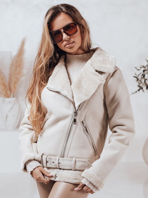 NORFDIMA Damen Lederjacke mit Schafsfell weiß Dstreet TY4735