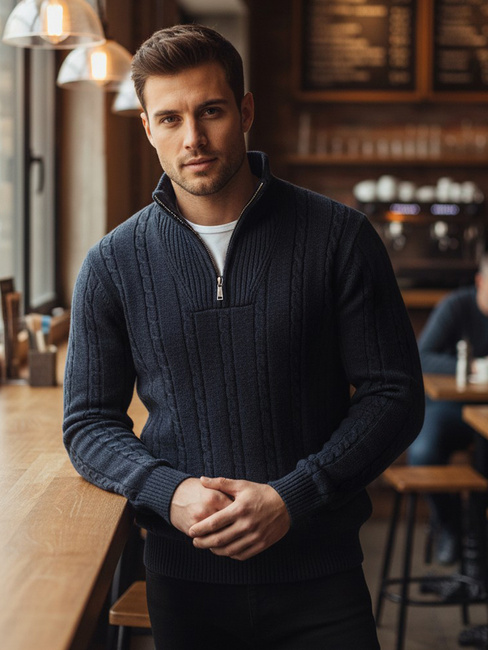 Herren Pullover mit Stehkragen navy blau Dstreet WX2326