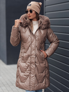 Damen Winterjacke ELECIO lang gesteppt mit Kapuze dunkelbeige Dstreet TY4680_1