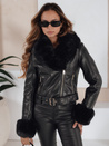 Damen Winter Lederjacke mit Kunstpelz schwarz Dstreet TY5212