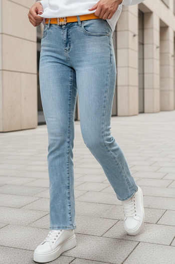 Damen Denimhose mit geradem Bein und Gürtel TENDJEN blau Dstreet UY2497