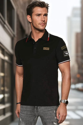 Herren Poloshirt mit Patches schwarz Dstreet PX0632