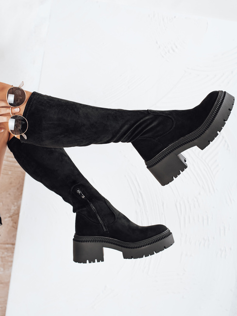 Damen Wildlederstiefel mit dicker Sohle schwarz Dstreet ZY1210