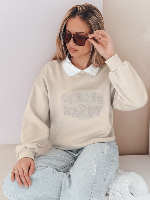 Damen Sweatshirt in Übergröße bedruckt HAPIRES cappuccino Dstreet BY1483