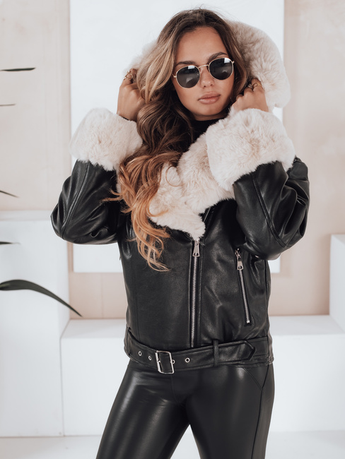 Damen Winterjacke Leder Ramsleder mit Fell schwarz Dstreet TY5118