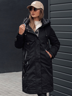 Damen Winterjacke ELEGANTI lang mit Kapuze schwarz Dstreet TY4658_1