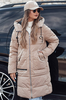 Damen Winterjacke NORFFI lang gesteppt mit Kapuze beige Dstreet TY4662