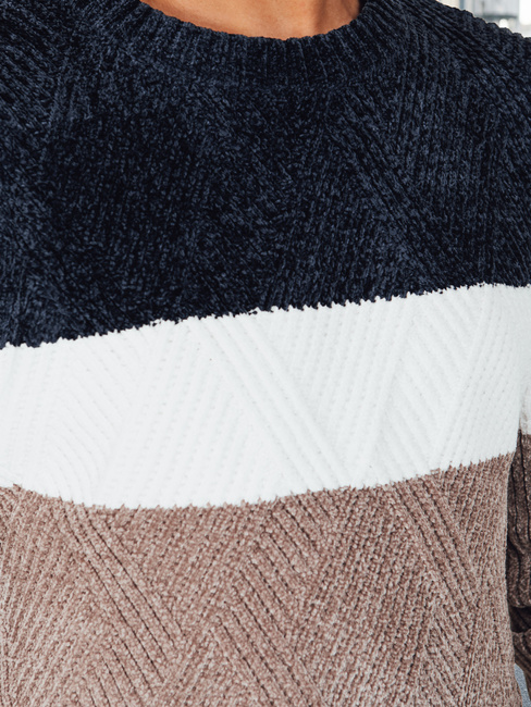 Herren Pullover mit Rundhalsausschnitt navy blau und beige Dstreet WX2321