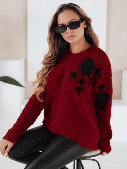 Damen-Pullover mit Blumenapplikation GIRLHERBAL burgundy Dstreet MY2549