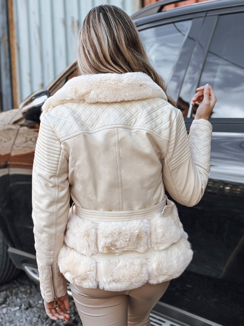 Damen Leder Ramones Jacke mit Pelz Creme Dstreet TY5275