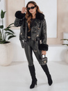 Damen Winter Lederjacke mit Kunstpelz schwarz Dstreet TY5209