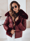 Kurze Damen-Steppjacke mit Pelz in Burgunderrot Dstreet TY5071