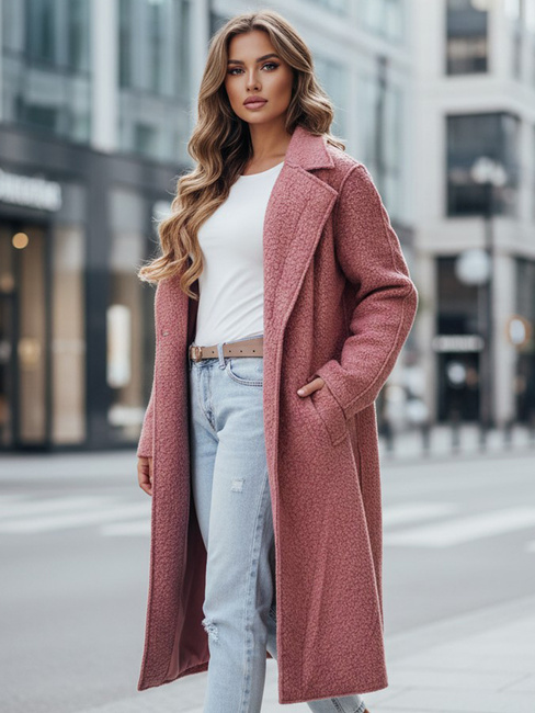 Langer Damenmantel aus Schafsfell rosa Dstreet NY0755z