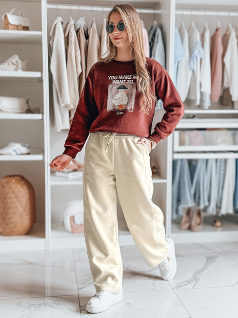 Damen Jogginghose mit weitem Bein DRESMOOD PREMIUM beige Dstreet UY2689