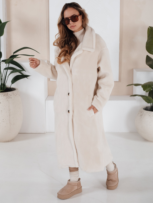 Damen Wintermantel Teddyfell lang Creme Dstreet NY0750
