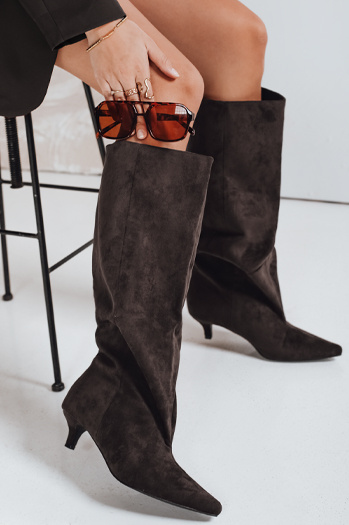 Damenstiefel mit breitem Schaft aus Wildleder braun Dstreet ZY1188