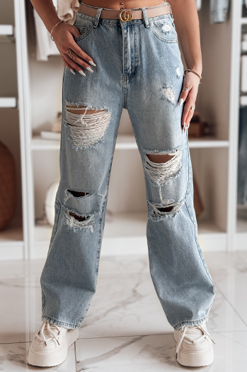Damen Denim Baggy Hose mit Löchern NOWISTA blau Dstreet UY2426